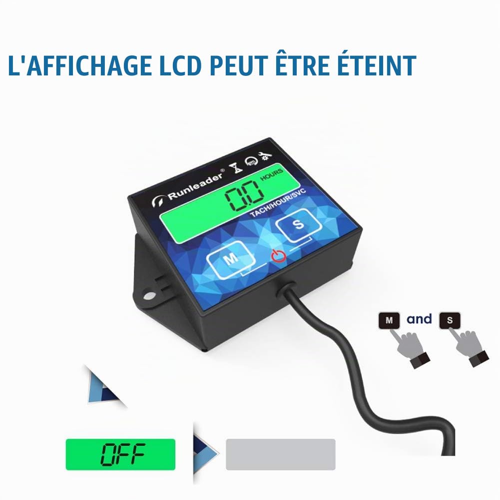 Compteur horaire du moteur rétro-éclairage Tachymètre inductif Compteurs d'heures Tacho numérique Rappel d'entretien pour moto Planeur marin ATV Souffleuse à neige Tondeuse à gazon jet ski pit