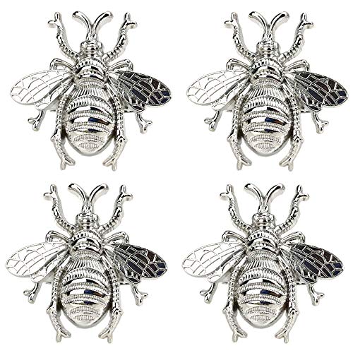 Fennco Styles Modern Bumblebee Metal Napkin Rings, Set of 4 – Silver Napkin Rings for Home Décor, Dining Table, Family Gathering, Themed Party, Banquet and Special Occasion