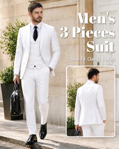 Image of MY'S Men's Suit Slim Fit One Button 3-Piece Suit Blazer Dress Business Party Jacket Vest & Pants