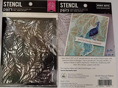 Hero Arts Stencil Pairs Peacock Patterns SA145 - Set of 2 Stencils 5.25" x 6.5"