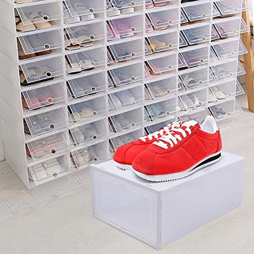 TFCFL 20/24 Pack Shoe Storage Box Shoe Box, Upthehill Clear Plastic Stackable Shoe Organizer Space Saving Foldable Shoe Container, 33 x 23 x 14cm (24 Pack)