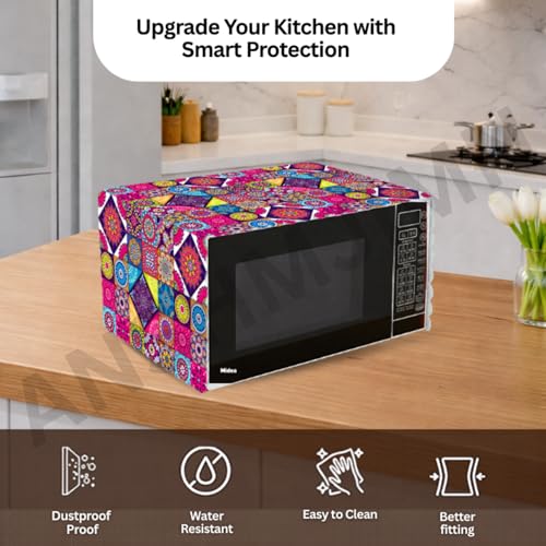 Image of Printed Microwave Oven Cover | Dustproof Waterproof Non-Slip Fabric Cover | Kitchen Decorative Appliance Protector | Kitchen Appliance Cover. (MultiColor)