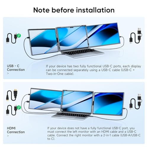 Image of 14 inch FHD 1200P IPS Laptop Screen Extender Fits 14 inch-17.3 inch Laptops | Triple Portable Monitor for Laptop, Plug & Play Dual Screen Compatible with Win, Mac, Android&Chrome OS