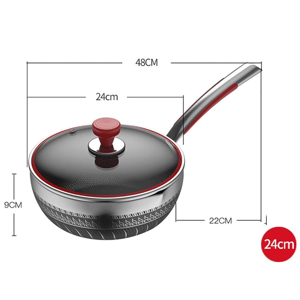 SH-chaoguo Fry Wok/Frying Pan/316 Stainless Steel Non-Stick Pan/Cooking Pan with Lid, Uncoated, (24/26/28/30cm) for Induction Cooker, Gas Stove (Size : 26cm)