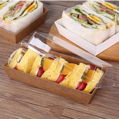 Juego de 25 cajas de rollo para pasteles, sándwich suizo con tapa transparente, contenedor de plástico, sándwich, caja de papel artesanal, sushi, pasta y almacenamiento de alimentos (papel Kraft) Cover