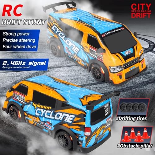 Image of RC Drift Car 1:24 Scale - High-Speed 25KM /H 4WD Remote Control Car with LED Lights, JDM Style Drifting Fun & USB Rechargeable Battery for Boys, Ideal Indoor Racing Gift