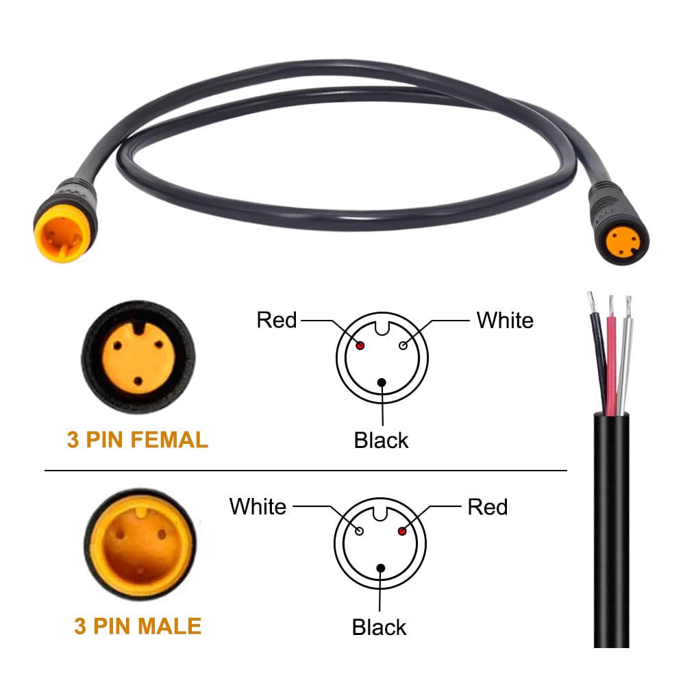 Lot De 2 Câbles D'extension étanches 3 Broches Pour Vélo électrique RUNCCI-YUN - 20 Cm, PVC