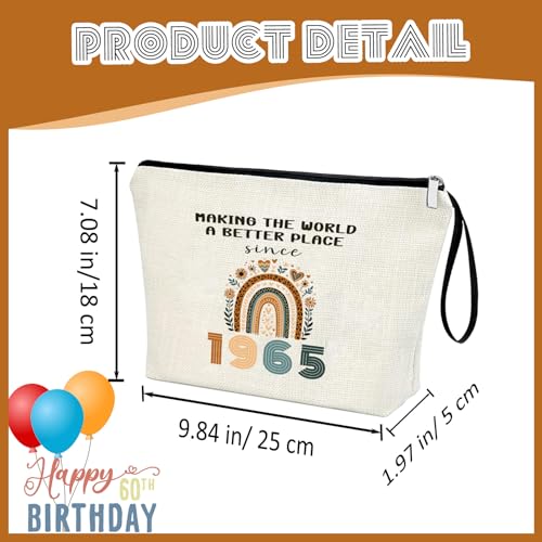 60th Birthday Gift for Women 1965 Year Gifts Idea Makeup Bag 60-Year-Old Decoration Gifts for Grandma Wife Aunt Friend Cosmetic Bag Organizer Zipper Pouch Gift for Retirement Anniversary2