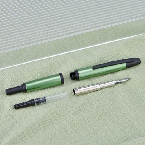 Image of Jinhao 10 Press Fountain Pen with Box, Sea Pine Green Retractable Extra Fine Nib with Ink Converter Set (Black Clip)