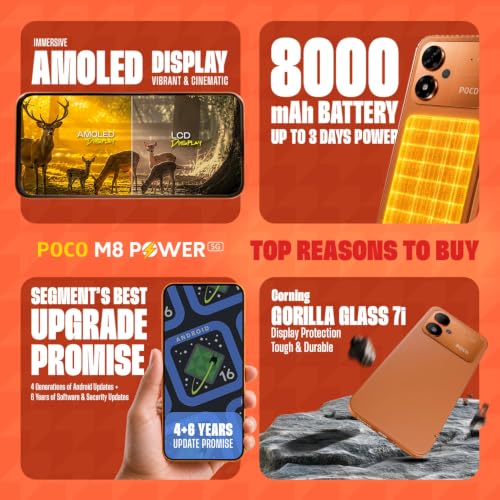 Image of POCO M8 Power 5G (Blaze Orange, 6GB RAM, 128GB Storage) | 6.99 Inch Full HD+ AMOLED Display | Snapdragon Gen 4 Processor | 50MP Rear Camera | 8MP Front Camera | 8000mAh Battery