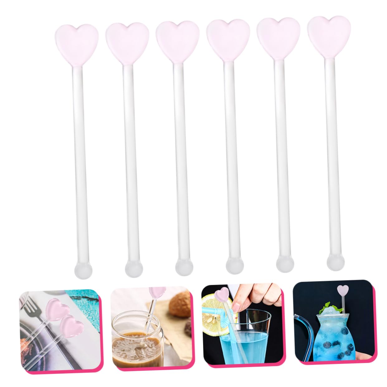 OUNONA 6Pcs Transparent Glass Stirring Sticks with Heart Shaped Top Cocktail Mixers for Home Bakery Bar and Shop Use Design and Practicality
