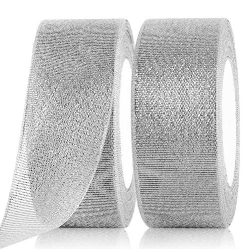 GXFCING Organzaband Silber 40mm Breit, 44 Meters Glitzer Geschenkband...