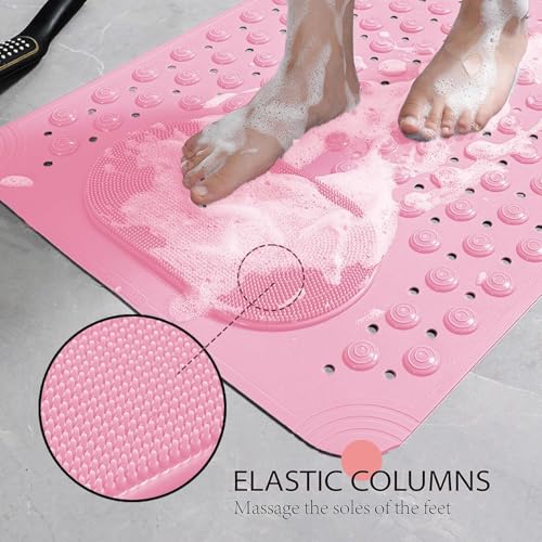 Image of Charge -X Anti Slip Bath Mat with Foot Scrubber for Bathroom | 2-in-1 Silicone Shower Mat with Suction Cups & Drainage Holes | Deep Cleaning Foot Scrubber Massage Mat (70 x 35 cm) Pink