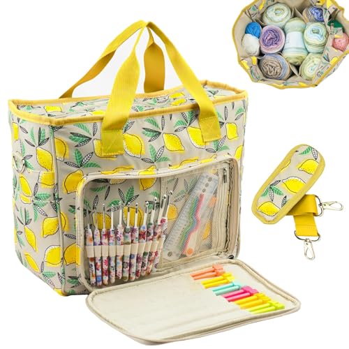 Image of Knitting Bags and Totes Organizers Large Crochet Bag Lightweight Yarn Bags for Travel Yarn Storage Organizers for Crochet Hooks,Yarn,Knitting & Crochet Supplies (Yellow Lemon)