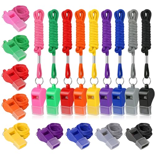 ACOCO 18 Packs Whistles Plastic Whistle Bulk with Lanyard Colorful