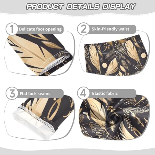 Gold Black Feathers Pattern Kids Girl's Basic Leggings Soft Full Length Dance Pants Gym3