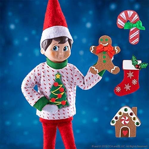 The Elf on the Shelf Sweater Set - Elf Boy or Girl Accessory with 5 Different Removable Decals Change Your Elves Costume Daily, Have Fun with Your Holiday Home Ugly Sweater Party- Officially Licensed