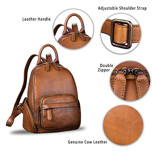 Image of IVTG Genuine Leather Backpack for Women Vintage Real Leather Knapsack purse Satchel Rucksack Fashion Daypack Bag (Brown)