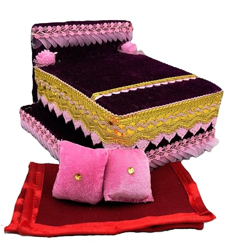 Image of RD Handicraft Thakur Ji Bed, Laddu Gopal ji Bed, Bal Gopal ji Bed with Blanket Silk All Purpose Bed |Wine (17x16x10 cm)