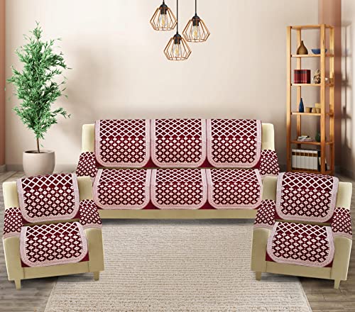 Image of NACIA Velvet Sofa Cover with Arm Covers Set of 5 Seater - Premium Sofa Covers 3 Seater and 2 Seater Full Cover Set for Couch Seat - Heavy Fabric Sofa Slip Back Protector, Maroon