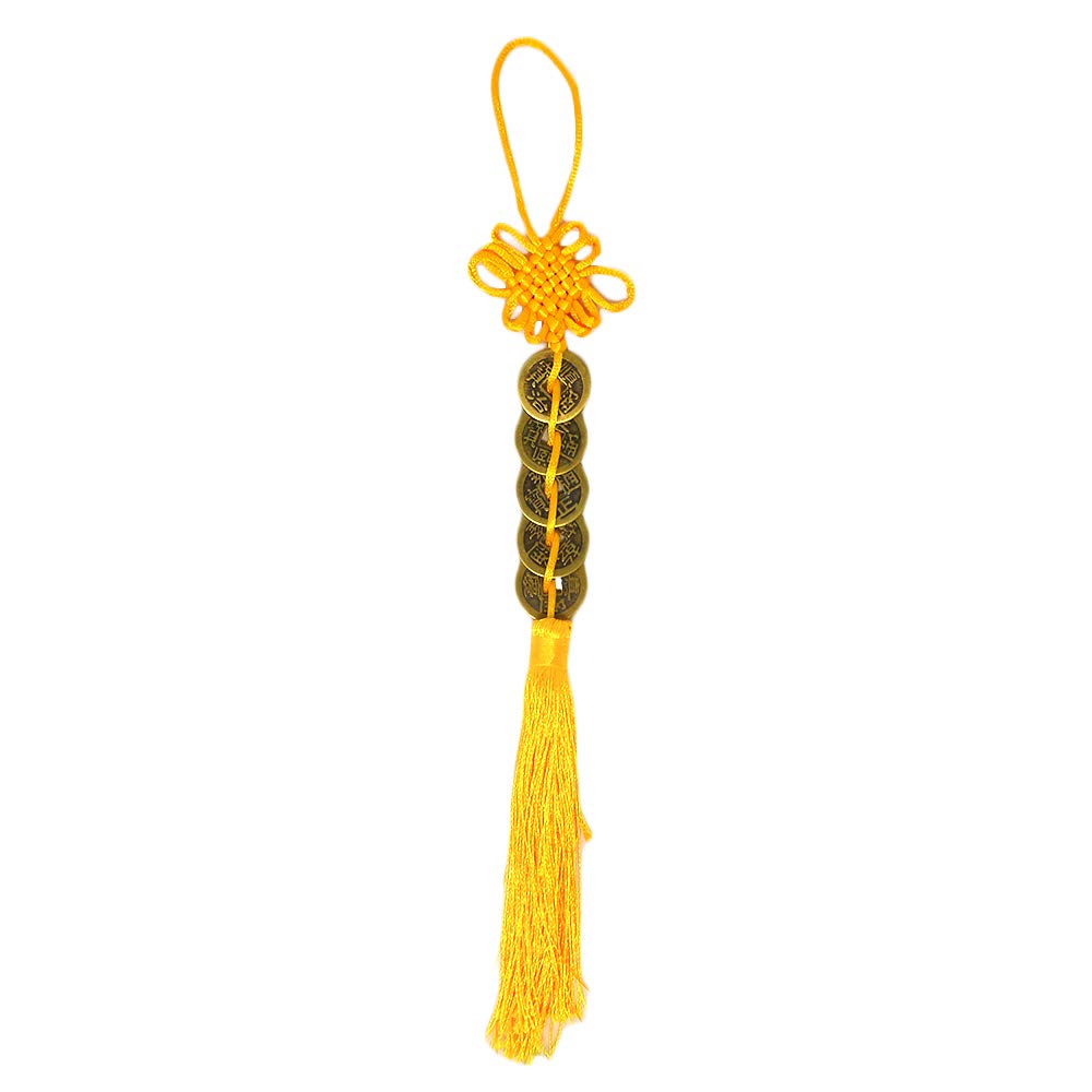 Chinese Feng Shui Fortune Five Emperor Coins W Yellow Tassel + One Free Red String Bracelet Y-1013