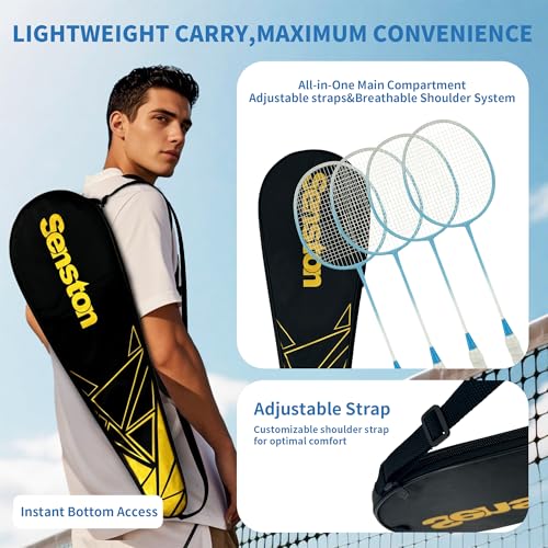 Image of Senston Badminton Rackets Set for Backyards, Badminton Set Includ 4 Rackets, 6 Birdies, 4 Non-Slip Grips, 1 Carrying Bag - Perfect for Adult Beginners, Family & Casual Outdoor Games