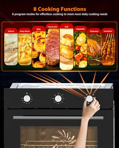 Image of 24 Inch Built-in Electric Single Wall Oven, 2.5 Cu.ft Stainless Steel Convection Oven with 8 Cooking Functions, Mechanical Knob Control, 500℉ Max Temperature, 3-Layer Tempered Glass Door