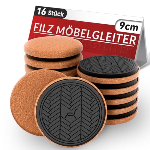 PISAO Filz Möbelgleiter für Hartholzböden, Möbelgleiter für Schwere Möbel, 16 Stück -9cm Super Filzgleiter für Möbel, Furniture Sliders, Bewegen Sie Ihre Möbel Einfach & Sicher