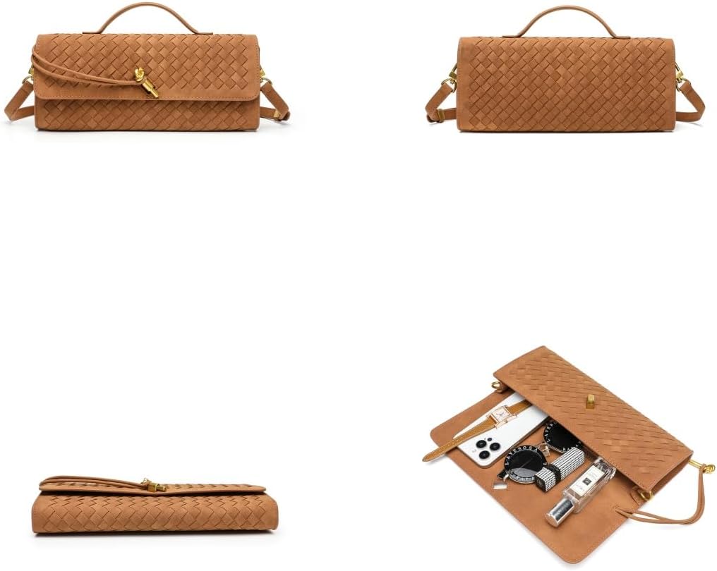Trendy Woven Evening Clutch Purses Suede bag Women Underarm Shoulder Handbag Vintage Satchels Crossbody Purse - Image 3