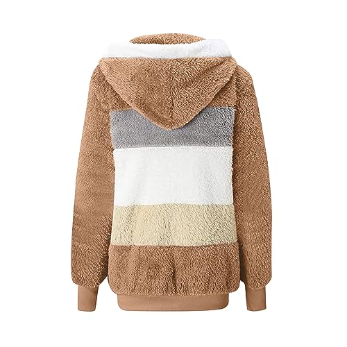 LRMQS Fuzzy Fleece Jacket Women Full Zip Casual Plus Size Warm Winter Coats with Hood Trendy Fluffy Sherpa Cardigan Sweater3