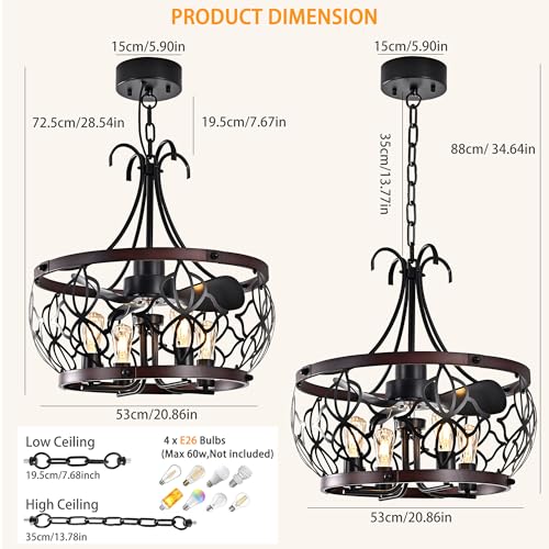 Image of Garwarm 21 inch Caged Ceiling Fan with Light and Remote, Industrial Fandelier