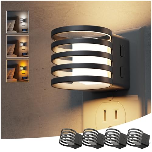 Image of L LOHAS LED Night Light, 4 Pack 3CCT Night Lights Plug into Wall, Amber /3000K /5000K Adjustable Color Temperature Night-Lights, Dimmable Nightlight with Dusk to Dawn Sensor for Bedroom Hallway Bathroom