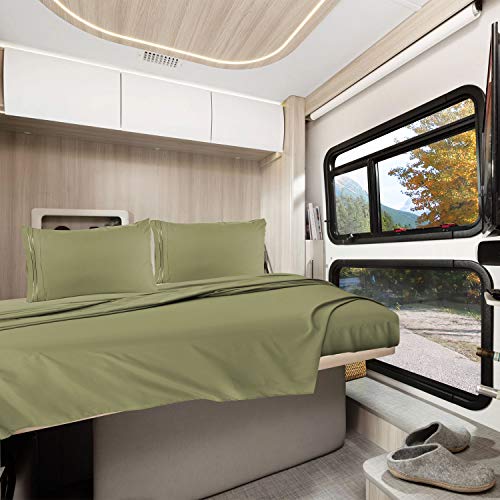 Nestl Sage Green Short Queen Sheets for RV, Hotel Luxury RV Queen Sheets Set, 6 Piece Fitted Bed Sheet Set and Pillowcases, Super Soft, Wrinkle-Free, and Breathable Camper Bedding