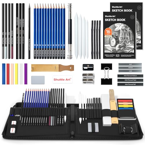 Shuttle Art 52PCS Kit de Dibujo Artístico, Set Dibujo Profesional con Lápices, Carboncillos de Grafito, Bloc, Herramientas de Dibujo para Adultos Niños Artista