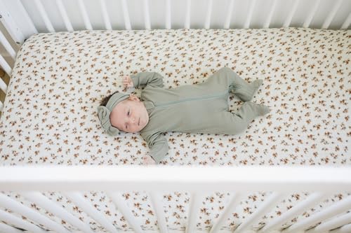 Image of Autumn Bloom Muslin Crib Sheet by Mebie Baby, Soft and Breathable Bed Sheets for Babies, Modern Neutral Bedding for Cribs, Standard Crib Mattress Fitted Sheet, Great for Boy or Girl Room or Nursery