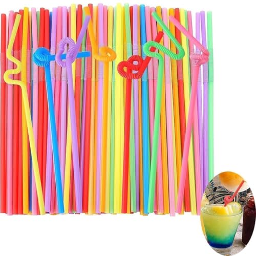 100 Pitillos de Plástico Flexibles de 32.5 cm Colores Vivos miniatura 1