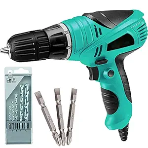 Shopingekart 10mm Pistol Grip Electric Screwdriver Drill Machine Heavy duty Torque Setting Facility Automach device with PH2 +/- 3pcs Bits and 5 pcs Hss drill bit set -10 mm/350w/750Rpm/Multicolor