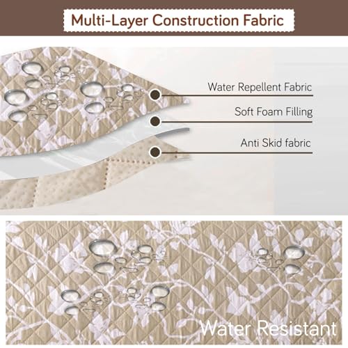 Image of HOKIPO 'Elira Series' Printed Quilted One-Piece L Shape 4 Seater (2+2) Sofa Cover with Left Chaise | Anti-Slip Design, Buff Brown Sillehoute Floral (NEW-AR-5373-C7)