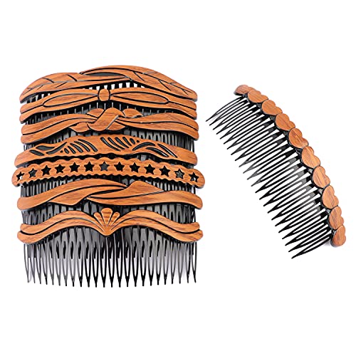 AUEAR, 8 Pack Hollow Wood Grain Comb Retro Side Hair Combs with Teeths for Women and Girls