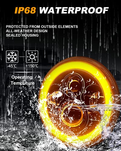 Mgllight 7 Inch Led Headlights Round Halo Angel Eyes Drl Amber Turn Signal Lights H6024 Led Headlights Replace High/Low Sealed Beam Compatible With Wrangler Jk Tj Lj Cj With H4 H13 Adapter, 2Pcs #TOP4