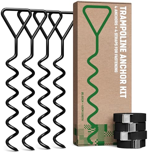 GardenGloss Piquets D’Ancrage Trampoline Set (4 Pièces) - 40cm Piquets Robustes pour Trampoline - Ancres À Visser pour Une Fixation Sûre dans Le Sol