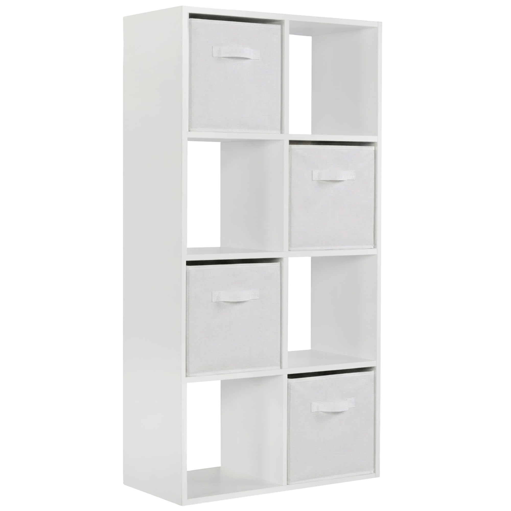 Charles Jacobs Modern White 8 Cube Storage Shelving Unit + 4 White Fabric Drawers