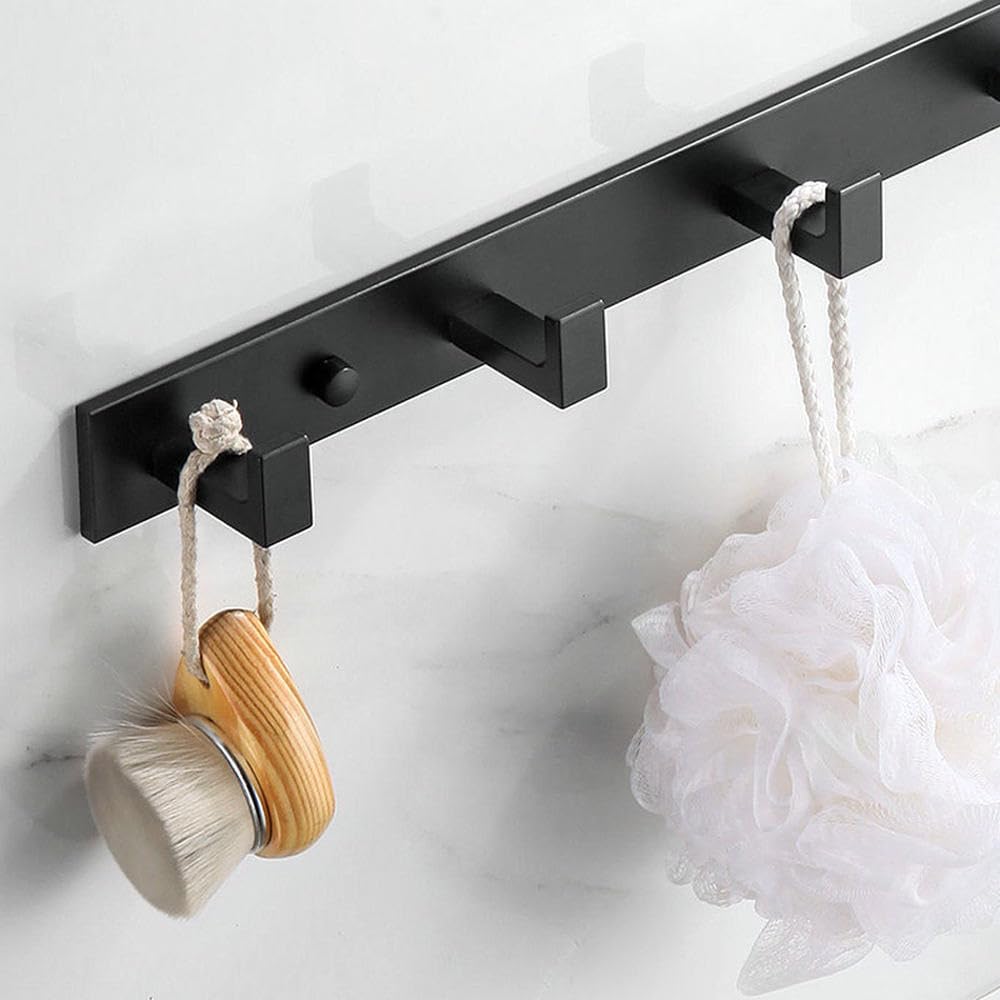 Verdicken Sie schwarze Space-Aluminium-Bademantelhaken, an der Wand befestigter Handtuchhaken, Kleiderhaken, Badezimmer-Hardware, Tür-/Huthaken, 6 Bademantelhaken, 1