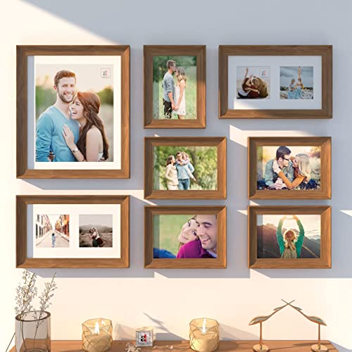 Image of Wooden Wall Collage Photo Frame Set of 8 for Wall Decor, Mixed Size Picture Frames for Family Photos, Gallery Wall Frame Set with Premium Finish for Living Room, Bedroom & Home Decorations (Wood Brown)