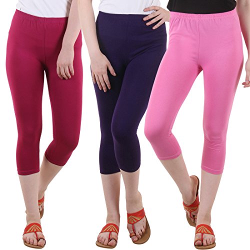 Image of DIAZ Women's Super Combed Cotton Elastane Stretch Slim Fit Printed Capri -Pack of 3