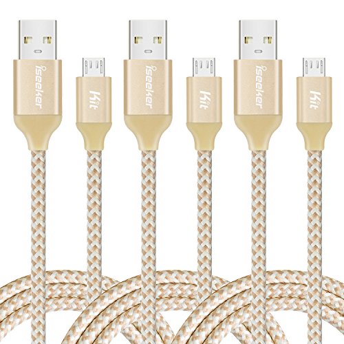 Up To 60% OFF Micro USB Charger(6ft), iSeekerKit High Charging Speed USB 2.0 A Male to Micro Nylon Braided Cords with Aluminum Connectors for Samsung, HTC, Nokia, Android and More [3 Pack]