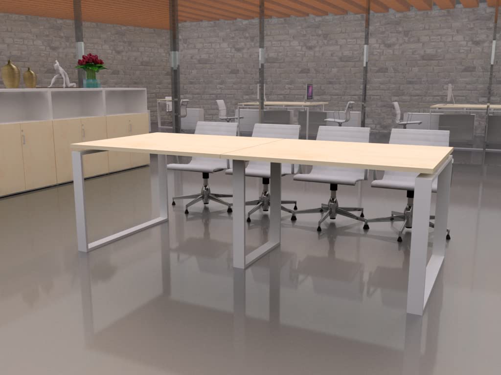 Mesa de 240x100 con Estructura metálica Marco Cerrado Blanco y Tablero melaminado Ideal para Sala de Juntas, reuniones, conferencias (Maple)