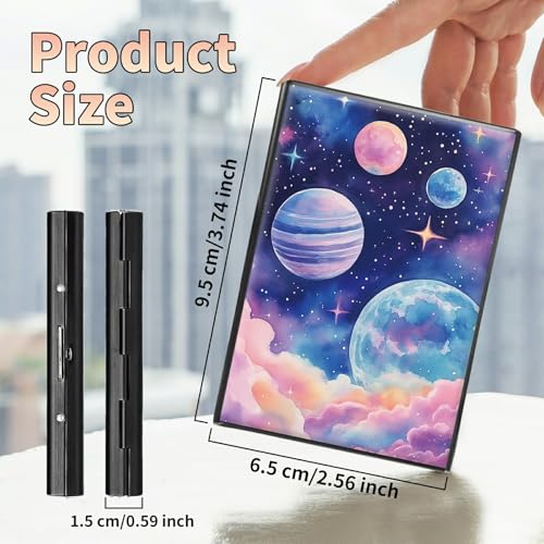 Image of Slim Credit Card Holder, Pink Starry Planets RFID Blocking Metal Wallet for Men & Women, Aluminum Minimalist Hard Case Pocket-Sized Business Cards Organizer (Fits Up to 10 Cards)
