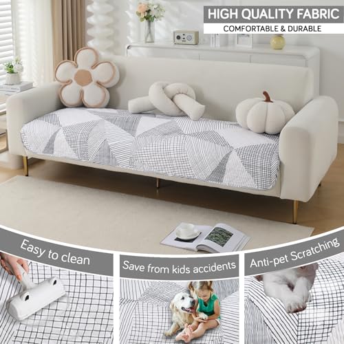 Image of HOKIPO 'Elira Series' Polyester Blend Water Repellent + Waterproof Quilted Sofa Mats | Make Your Own Sofa Cover Set | Length 220cm - Snow White Black Geometry (AR-5250-C9)