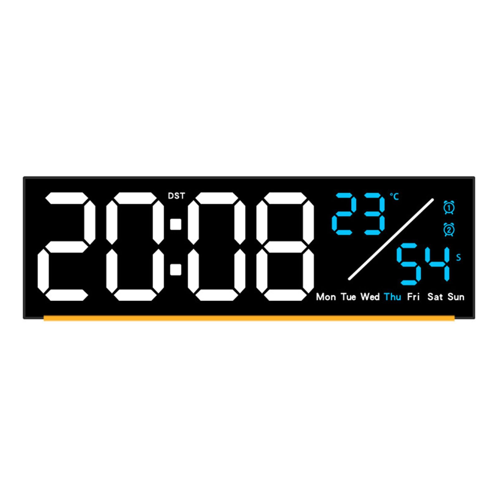 Tsophreniq Wall Mounted LED Clock with Temperature, Alarm, Date, Auto Dimming for Home Classroom Digital Wall Clock Battery Operated Desk